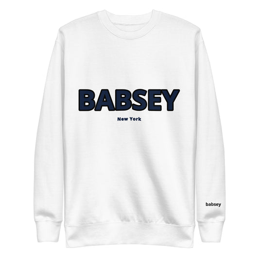 White & Navy Classic Logo Crewneck - BABSEY